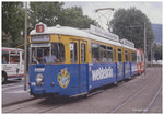 Tram Wagen 240 der Linie 1 am 11.8.1981 am Hauptbahnhof in Heidelberg.