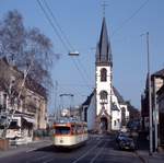 Ehemals Heidelberger-Sechsachser als TW 242 in Mainz-Gonsenheim, 13.8.1994