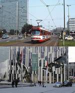 In Anlehnung an einen Buchtitel mit Einst&Jetzt-Aufnahmen aus dem Bergischen Land könnte man dieses Bild mit  Vom Straßenbahnknotenpunkt zum Konsumtempel  bezeichnen.