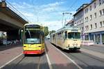 VGF Düwag O-Wagen 111 am 11.08.19 in Frankfurt Westbahnhof als Pendelverkehr zum Sommerfest des Straßenbahn Museums