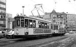 Nürnberg-Fürther Straßenbahn__Tw 110 [MAN/SSW 1953] mit Bw als Verstärkerlinie 26 auf der Verkehrsdrehscheibe 'Plärrer' mit Ziel 'Peterskirche' um vermutlich ins Depot St.