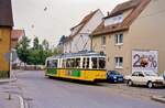 TW 11 der Ulmer Straßenbahn, ein Wagen der Baureihe GT 4, in der Wendeschleife von Söflingen.