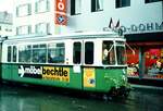 Vor 50 Jahren__Die Straßenbahn in Reutlingen verkehrte das letzte Mal am Samstag, 19. Oktober 1974. Im Bild ZR GT4 61 [ME 1964; 1976 an SSB, weiter nach Ulm, Umbau zu ER-Wagen +1988] am letzten Betriebstag in der Reutlinger Wilhelmstr. auf Linie 2 nach Pfullingen.__19-10-1974