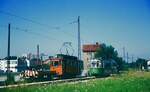 Straßenbahn Reutlingen__Die Straßenbahn in Reutlingen verkehrte das letzte Mal (auf den Linien 1 und 2) am 19. Oktober 1974. Begegnung beim Südbhf. : GT4 und ATw 31 mit Bw.__29-07-1974 