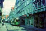 Straßenbahn Reutlingen__GT4 auf Linie 2 in der Wilhelmstraße.__01-05-1970 