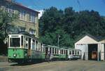 Vor 50 Jahren__Die Straßenbahn in Reutlingen verkehrte das letzte Mal am 19. Oktober 1974. Tw 35 [ME 1929; 1962 ex SSB 259; heute als SSF 15* im Straßenbahnmuseum] mit zwei Bw auf Linie 2 im Bf Eningen.__29-07-1974