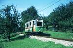 Straßenbahn Reutlingen__Die Straßenbahn in Reutlingen verkehrte das letzte Mal (auf den Linien 1 und 2) am 19. Oktober 1974. Tw 35 [ME 1929; 1964 ex SSB 259] als Linie 2 von Eningen Richtung Reutlingen unterwegs.__05-09-1974