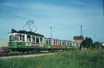 Straßenbahn Reutlingen__Der legendäre 4-Wagenzug im morgendlichen Schülerverkehr hier mit Tw 35 auf der Rückfahrt nach Eningen beim Südbhf.