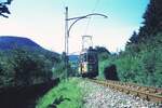 Straßenbahn Reutlingen__Die Straßenbahn in Reutlingen verkehrte das letzte Mal (auf den Linien 1 und 2) am 19. Oktober 1974. Solo T2 auf der Strecke zwischen Südbhf, und Eningen.__05-09-1974