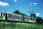 Straßenbahn Reutlingen__T2 mit B2 auf der Strecke vom Südbhf.