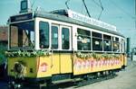 SSB Stuttgart__Gartenschau-TW (GS) 859 [ME 1939] im Bf S-Möhringen als Werbetram für die Brauerei im nahegelegenen S-Vaihingen, zum Volksfest 1970.__09-1970