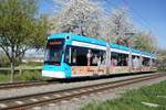 Straßenbahn Mainz / Mainzelbahn: Stadler Rail Variobahn der MVG Mainz - Wagen 217, aufgenommen im April 2020 bei der Bergfahrt zwischen Mainz-Lerchenberg und Mainz-Marienborn.