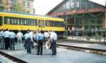 SSB__Zahnradbahn__SSB-Musikkapelle mit Tw 1001 im ebenfalls 100-jährigen Alten Zahnradbahnhof, in dessen Halle der  gemütliche Teil  der Veranstaltung stattfand.__15-09-1984