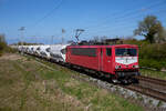 MAED 155 183 mit leerem Zementzug vom Rostocker Seehafen am 30.04.2023 in Sildemow.
