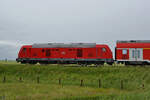 Die Diesellokomotive 245 004 schiebt den Regionalexpress RE6 in Richtung Niebüll.