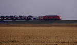 245 021 mit einem SyltShuttle auf den letzten Metern des Hindenburgdammes (Morsum-Nösse, 27.1.17).