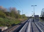 Blick auf den neuen Bahnsteig in Sagard Richtung Lietzow am 07.Mai 2015.Übrigens der neuer Bahnsteig befindet sich wo sich einst das Kreuzungsgleis befand.