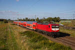 Am frühen Abend des 11.08.2023 rollte die 112 101 mit dem RE3 3353 Schwedt - Lutherstadt Wittenberg durch Herzsprung.