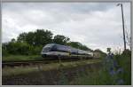 Ein VT 735 der Niederbarnimer Eisenbahn AG ( NEB ) verlt den Bahnhof Mncheberg ( Mark ) in Richtung Kostrzyn ( PL )  Leider war das Licht nicht besonders gut.