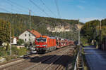 DB Cargo 193 383 mit einem Autozug fuhr am 09.10.2024 durch Stadt Wehlen in Richtung Dresden.