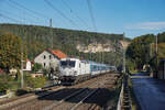 193 983 mit einem Eurocity aus Tschechien am 09.10.2024 bei Stadt Wehlen.