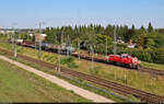 Mit bunter Wagenladung trifft 261 087-1 (Voith Gravita 10 BB) gleich im Nordteil der Zugbildungsanlage (ZBA) Halle (Saale) ein.