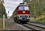 232 004-2 (132 004-3) der LEG Leipziger Eisenbahnverkehrsgesellschaft mbH als Tfzf durchfährt den Hp Wahlitz auf der Bahnstrecke Biederitz–Trebnitz (KBS 254) Richtung Biederitz.