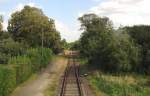 Der Endbahnhof Wrlitz, aus dem Oberdeck des DVE 670 004 fotografiert; 14.09.2011