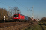 DB Cargo 187 143-3 mit einem gemischten Güterzug in Richtung Halle.
