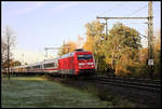 101026-3 fährt hier am 8.11.2019 um 10.20 Uhr mit einem Intercity in Richtung Osnabrück durch den Haltepunkt Hörstel.