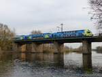 WestfalenBahn-KISS überquert als RE60 Braunschweig - Rheine die Ems (Soldatenbrücke) in Rheine, 14.03.17