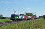 Die an WLC vermietete ELL 193 238 ist am 18.07.17 mit einem Containerzug bei Wahnebergen in Richtung Bremen unterwegs.