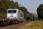 Das war es mit der Dampflok gewesen. Leider hat 386 002 zum falschen Zeitpunkt ihre Fahrt im Gegengleis gehabt. 21.9.24. Bei Haßbergen.