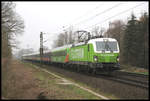 FlixTrain nach Hamburg erreicht hier am 23.3.3019 um 09.04 Uhr mit 193813-3 von Railpool die Landesgrenze Niedersachsen bei Hasbergen.