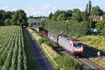 BRLL 185 599, vermietet an HSL Logistik, mit Saarrailzug DGS 69471 Brake (Weser) - Neunkirchen (Saar) Hbf (Bohmte,02.08.2021).