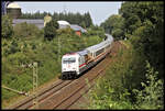 Die Werbelok 101110 war am 2.9.2024um 14.55 Uhr auf der Rollbahn in Osnabrück-Hörne mit einer IC Garnitur in Richtung Münster unterwegs.