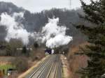 Nach dem Wasser fassen in Arnsberg ging es weiter nach Willingen. Nach dem Wasser fassen schnaufte die 01 150 die Steigung hoch Richtung Bestwig hoch. Hier ist die obere Ruhrtalbahn bereits 200km lang.

Arnsberg 20.02.2016