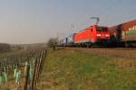 DB 189 019-3 mit einem LKW-Walter KLV Richtung Wiesbaden, am 23.03.2012 bei Erbach (Rhg).