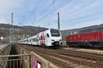 RE2 nach Koblenz Hbf am Karfreitag 2018 auf der Nahebrücke in Bingerbrück.