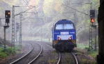 Ein Nachschuss von der V203 von der Rurtalbahn kommt als Lokzug aus Aachen-West(D) nach Düren(D)  und fuhr durch Aachen-Schanz in Richtung Aachen-Hbf,Aachen-Rothe-Erde,Eilendorf,Stolberg-Hbf(Rheinland),Eschweiler-Hbf,Langerwehe,Düren.
Aufgenommen vom Bahnsteig von Aachen-Schanz. 
Am Morgen vom 9.10.2018.