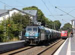 186 293-7 von Lineas kommt aus Richtung Mönchengladbach-Hbf,Rheydt-Hbf,Wickrath,Beckrath,Herrath,Erkelenz,Baal,Hückelhoven-Baal,Brachelen,Lindern,Süggerath mit einem Kalkleerzug aus