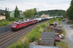 232 673 und 232 238 der LEG mit einem Leerkessel nach Bitterfeld bei Feilitzsch, 04.07.2017