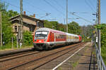 Hier zusehen ist ein Messzug bestehend aus einem ex München-Nürnberg-Express Steuerwagen, 2 Messwagen und 101 078 welche diesen Messzug am 14.5.24 durch den Haltepunkt Falkenau (Sachsen) Süd in Richtung Chemnitz schiebt.