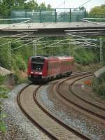 612 977-9 IRE 3090  Franken-Sachsen-Express  nach Nrnberg, kurz nach Verlassen des Bahnhofes im Freiberger Stadtwald, 10.09.08