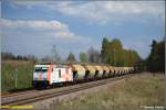 285 001 fhrt mit dem Kalkleerzug nach Rbeland am 27.04.08 in den Bf Cossen ein.