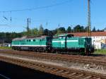 Wismut Lok 14(345 411)und V300 002(232 405)am 28.08.2014 im Bahnhof Gößnitz.