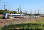 9442 808 (Bombardier Talent 2) von Abellio Rail Mitteldeutschland als RE 74560 (RE16) von Halle(Saale)Hbf nach Erfurt Hbf verlässt den Bahnhof Merseburg auf der Bahnstrecke Halle–Bebra (KBS 580).
[10.5.2018 | 8:19 Uhr]