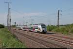 Nachschuss auf 9442 112 und 9442 116 (Bombardier Talent 2) von Abellio Rail Mitteldeutschland als RE 74582 (RE18) von Halle(Saale)Hbf nach Erfurt Hbf, die in Großkorbetha auf der Bahnstrecke Halle–Bebra (KBS 580) fahren.
(Neubearbeitung)
[10.5.2018 | 9:28 Uhr]
