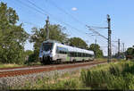 Außerplanmäßig auf dem  Saale-Express  unterwegs: 1442 205 (Bombardier Talent 2), eingefangen unmittelbar vor der Saalebrücke in Schkopau.

🧰 S-Bahn Mitteldeutschland / Elbe-Saale-Bahn (DB Regio Südost)
🚝 RE 4886  Saale-Express  (RE18) Jena-Göschwitz–Halle(Saale)Hbf
🕓 7.7.2023 | 16:47 Uhr