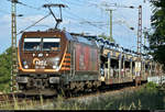 Autotransportzug (Volkswagen) mit 187 536-8 der HSL Logistik GmbH (HSL) fährt durch die Saaleaue bei Angersdorf auf der Bahnstrecke Halle–Hann. Münden (KBS 590) Richtung Angersdorf.
[2.6.2020 | 19:07 Uhr]